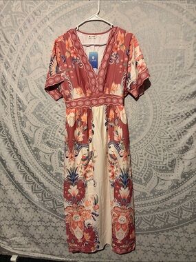 Cupshe New With Tags Dusty Rose Floral Boho V-Neck Maxi Dress Medium